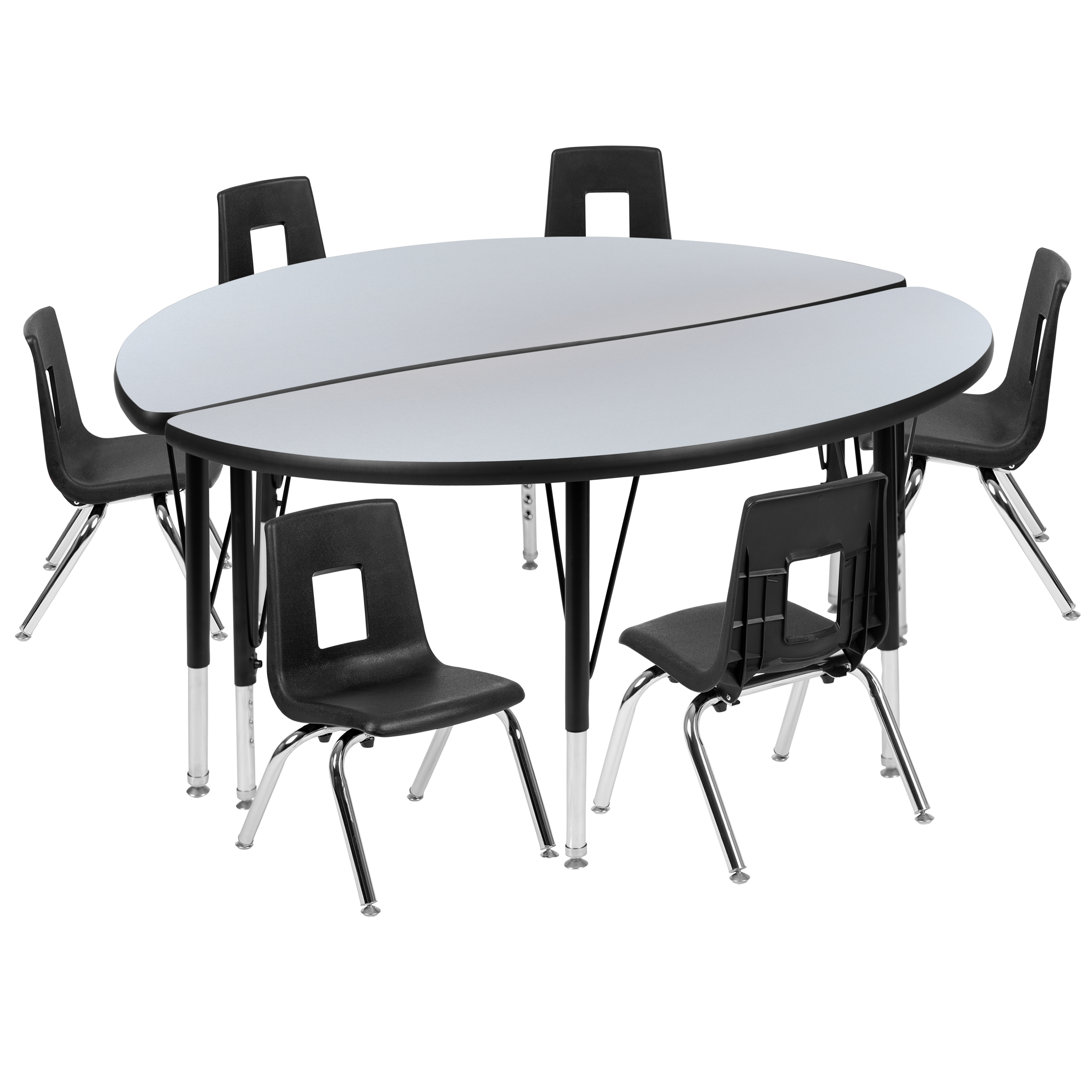 Flash Furniture XU-GRP-14CH-A48-HCIRC-GY-T-P-GG 47.5" Circle Wave Flexible Laminate Activity Table with 14" Student Stack Chairs, Grey/Black