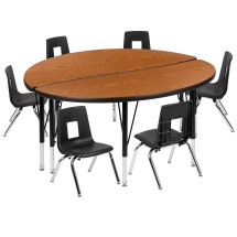Flash Furniture XU-GRP-14CH-A48-HCIRC-OAK-T-P-GG 47.5" Circle Wave Flexible Laminate Activity Table with 14" Student Stack Chairs, Oak/Black