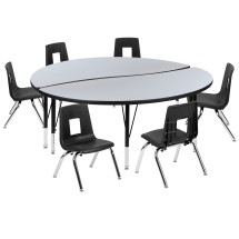 Flash Furniture XU-GRP-14CH-A60-HCIRC-GY-T-P-GG 60&quot; Circle Wave Flexible Laminate Activity Table with 14&quot; Student Stack Chairs, Grey/Black