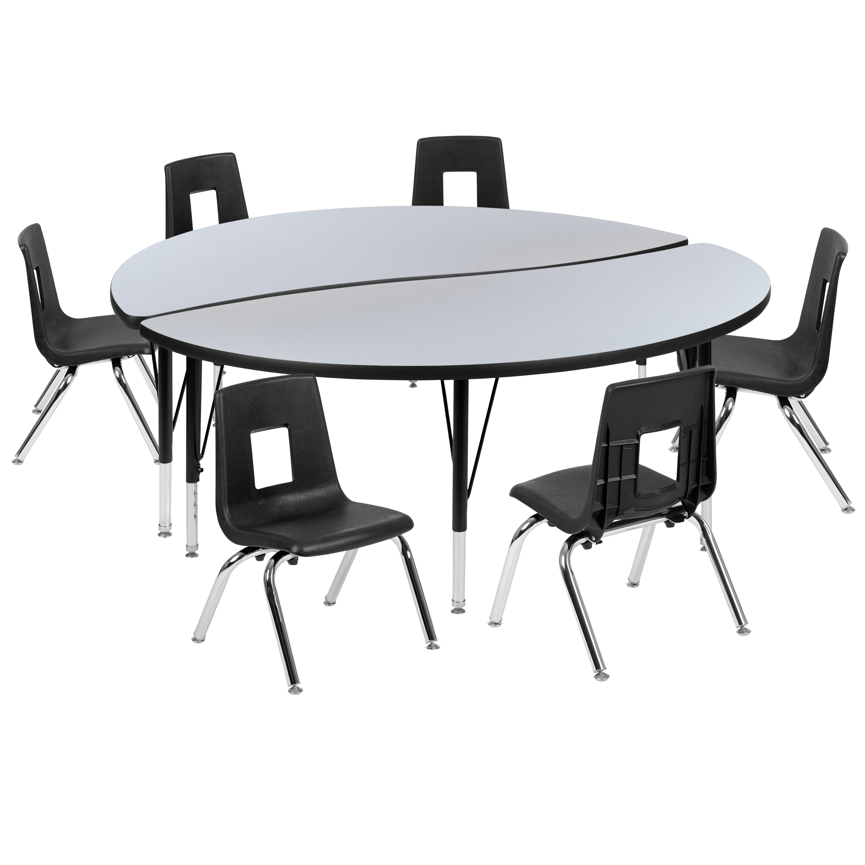 Flash Furniture XU-GRP-14CH-A60-HCIRC-GY-T-P-GG 60" Circle Wave Flexible Laminate Activity Table with 14" Student Stack Chairs, Grey/Black