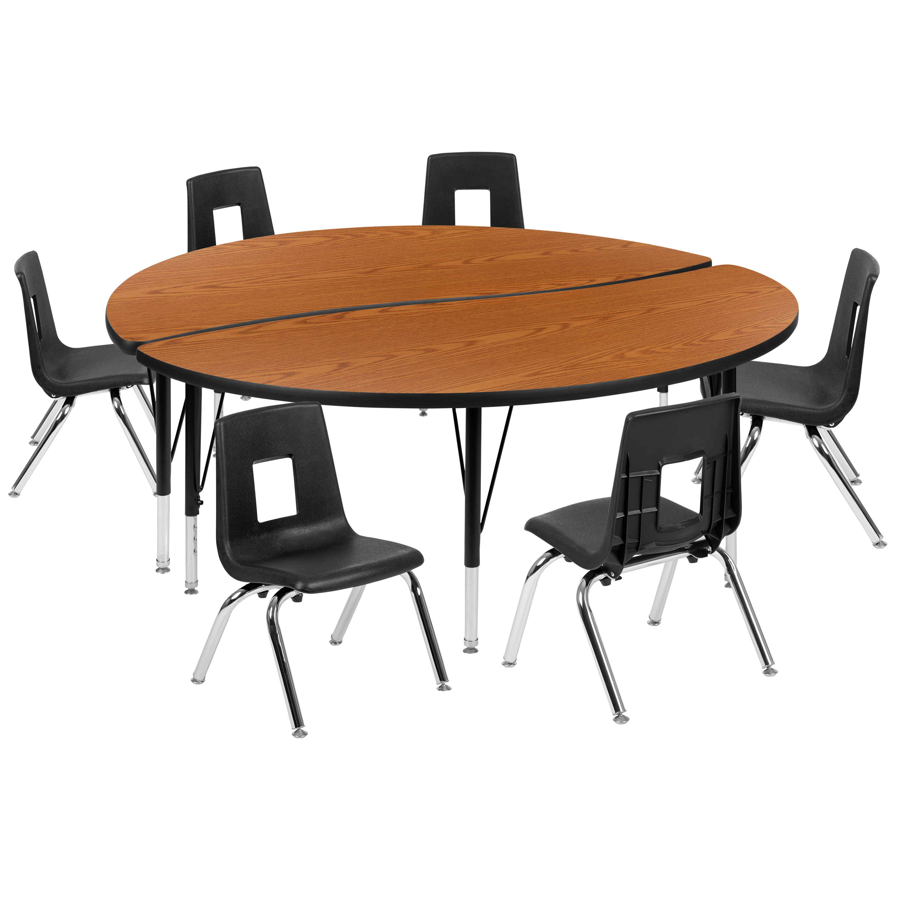 Flash Furniture XU-GRP-14CH-A60-HCIRC-OAK-T-P-GG 60" Circle Wave Flexible Laminate Activity Table with 14" Student Stack Chairs, Oak/Black