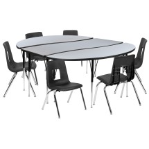Flash Furniture XU-GRP-16CH-A3060CON-60-GY-T-A-GG 86" Oval Wave Flexible Laminate Activity Table with 16" Student Stack Chairs, Grey/Black