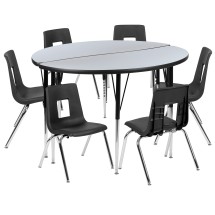 Flash Furniture XU-GRP-16CH-A48-HCIRC-GY-T-A-GG 47.5" Circle Wave Flexible Laminate Activity Table Set with 16" Student Stack Chairs, Grey/Black