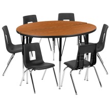 Flash Furniture XU-GRP-16CH-A48-HCIRC-OAK-T-A-GG 47.5" Circle Wave Laminate Activity Table Set with 16" Stack Chairs, Oak/Black