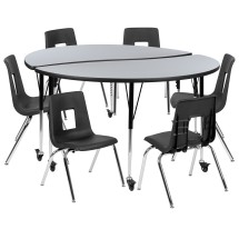 Flash Furniture XU-GRP-16CH-A60-HCIRC-GY-T-A-CAS-GG Mobile 60&quot; Circle Wave Flexible Laminate Activity Table Set with 16&quot; Student Stack Chairs, Grey/Black