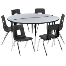 Flash Furniture XU-GRP-16CH-A60-HCIRC-GY-T-A-GG 60" Circle Wave Flexible Laminate Activity Table Set with 16" Student Stack Chairs, Grey/Black