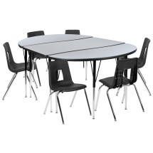 Flash Furniture XU-GRP-18CH-A3048CON-48-GY-T-A-GG 76" Oval Wave Flexible Laminate Activity Table Set with 18" Student Stack Chairs, Grey/Black