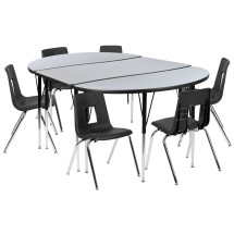 Flash Furniture XU-GRP-18CH-A3048CON-48-GY-T-A-GG 76" Oval Wave Laminate Activity Table Set with 18" Stack Chairs, Gray/Black