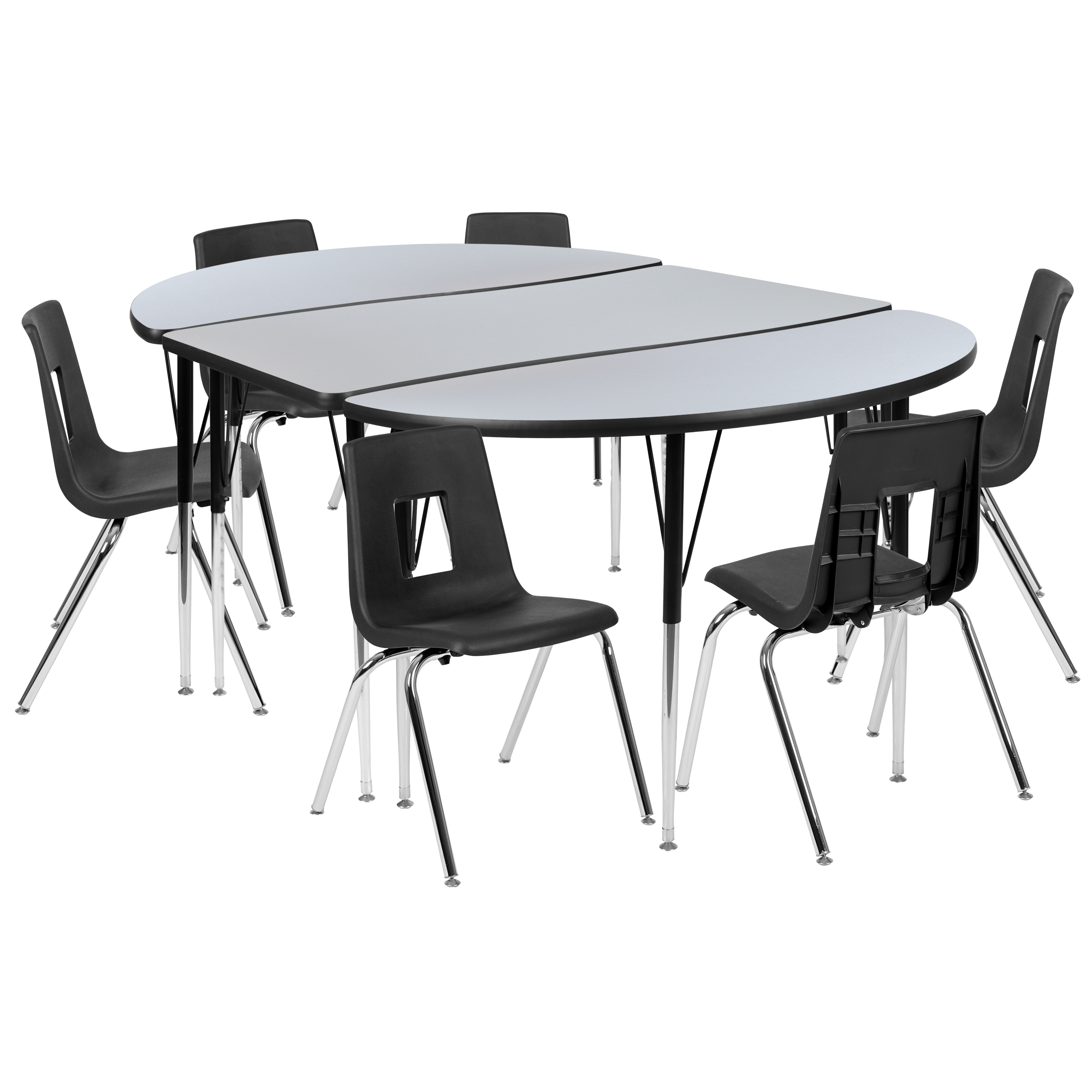 Flash Furniture XU-GRP-18CH-A3048CON-48-GY-T-A-GG 76" Oval Wave Laminate Activity Table Set with 18" Stack Chairs, Gray/Black