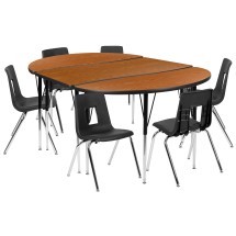 Flash Furniture XU-GRP-18CH-A3048CON-48-OAK-T-A-GG 76&quot; Oval Wave Flexible Laminate Activity Table Set with 18&quot; Student Stack Chairs, Oak/Black