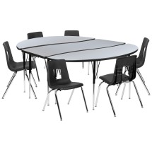 Flash Furniture XU-GRP-18CH-A3060CON-60-GY-T-A-GG 86" Oval Wave Flexible Laminate Activity Table Set with 18" Student Stack Chairs, Grey/Black