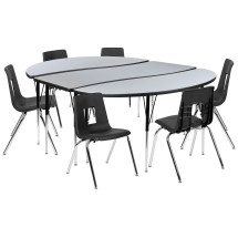 Flash Furniture XU-GRP-18CH-A3060CON-60-GY-T-A-GG 86" Oval Wave Laminate Activity Table Set with 18" Stack Chairs, Gray/Black