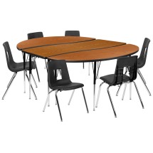 Flash Furniture XU-GRP-18CH-A3060CON-60-OAK-T-A-GG 86&quot; Oval Wave Flexible Laminate Activity Table Set with 18&quot; Student Stack Chairs, Oak/Black