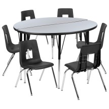 Flash Furniture XU-GRP-18CH-A48-HCIRC-GY-T-A-GG 47.5" Circle Wave Flexible Laminate Activity Table Set with 18" Student Stack Chairs, Grey/Black