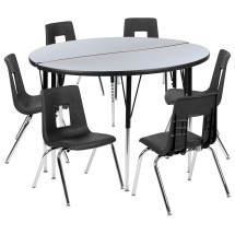Flash Furniture XU-GRP-18CH-A48-HCIRC-GY-T-A-GG 47.5" Circle Wave Laminate Activity Table Set with 18" Stack Chairs, Gray/Black
