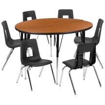 Flash Furniture XU-GRP-18CH-A48-HCIRC-OAK-T-A-GG 47.5" Circle Wave Laminate Activity Table Set with 18" Stack Chairs, Oak/Black