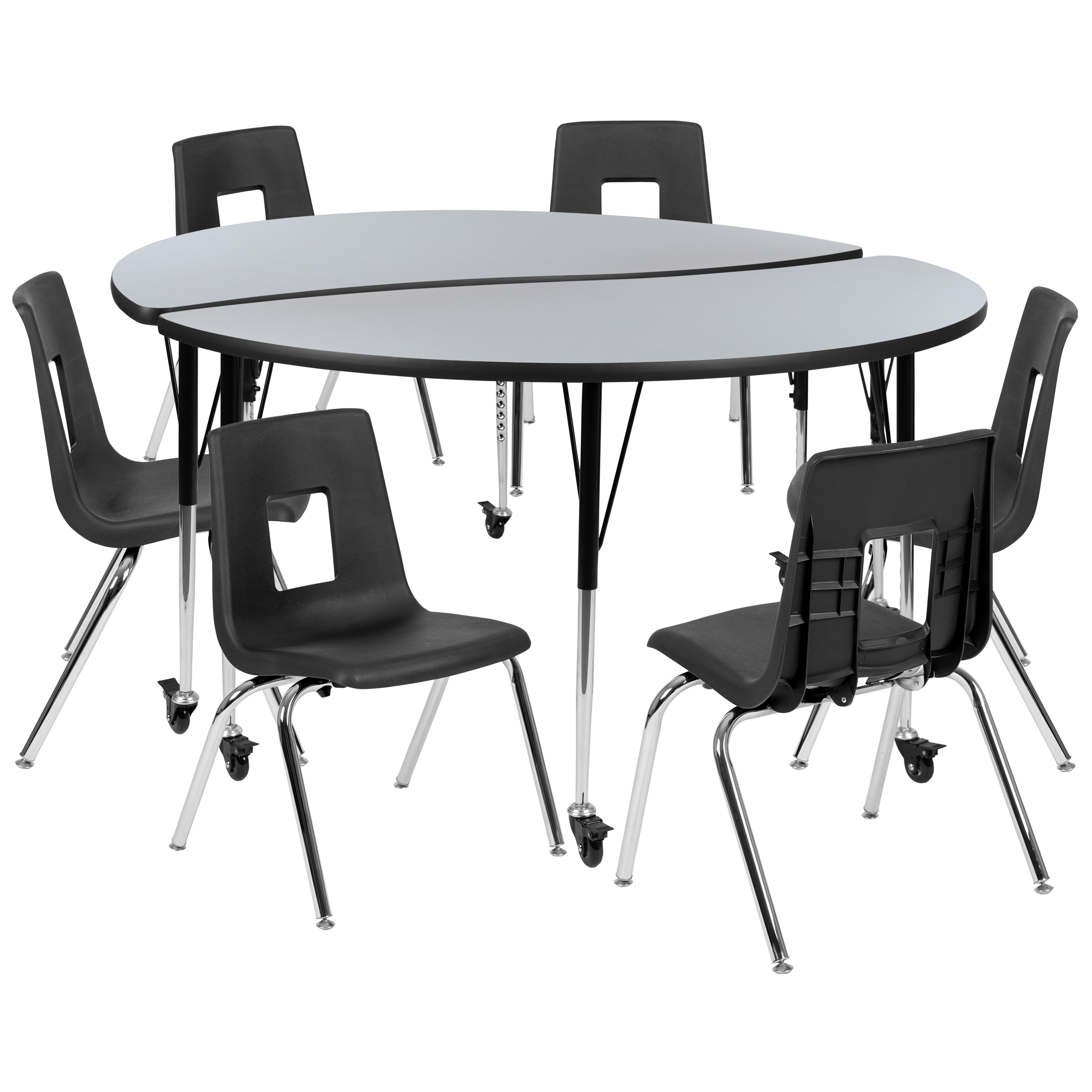 Flash Furniture XU-GRP-18CH-A60-HCIRC-GY-T-A-CAS-GG Mobile 60" Circle Wave Laminate Activity Table Set with 18" Stack Chairs, Gray/Black