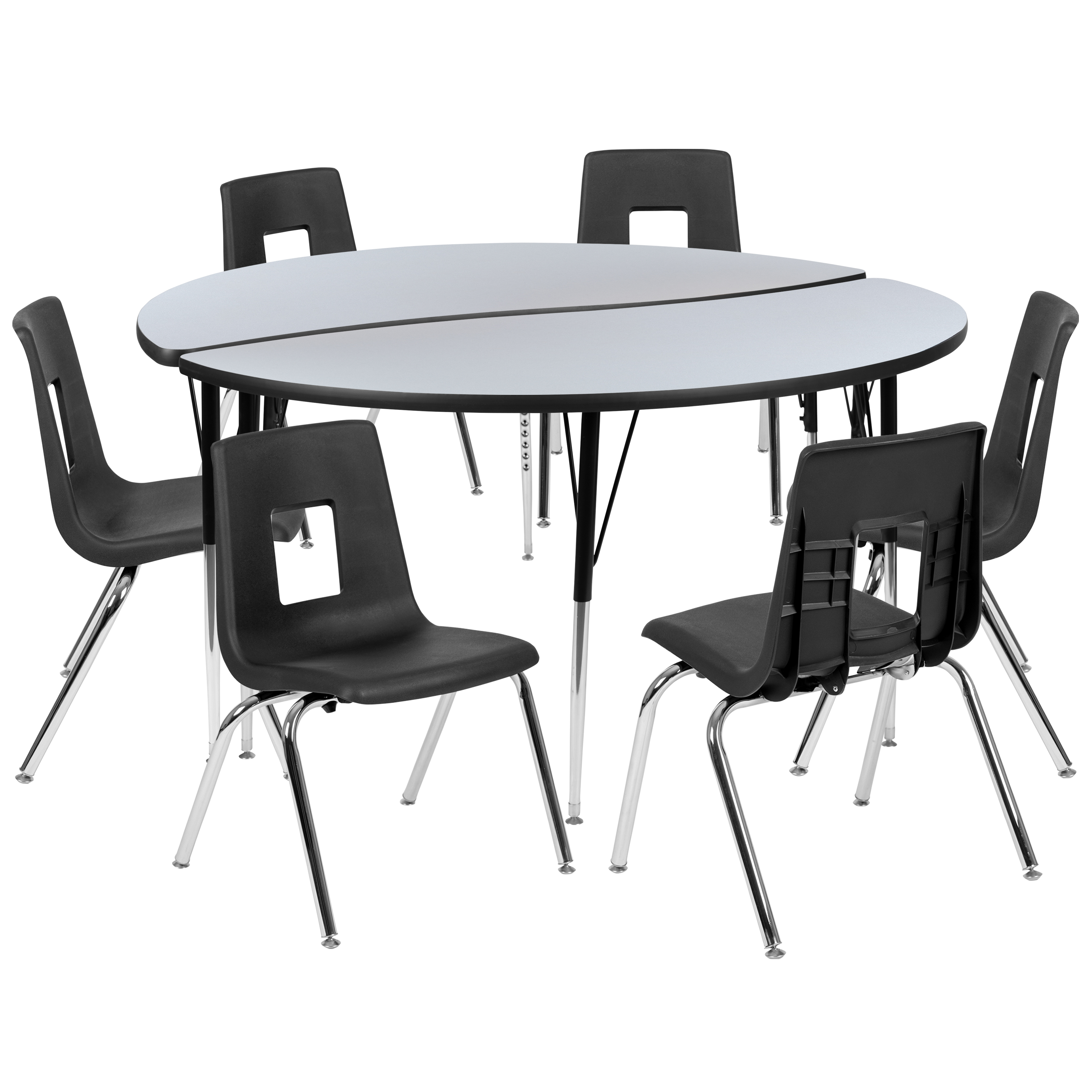 Flash Furniture XU-GRP-18CH-A60-HCIRC-GY-T-A-GG 60" Circle Wave Flexible Laminate Activity Table Set with 18" Student Stack Chairs, Grey/Black