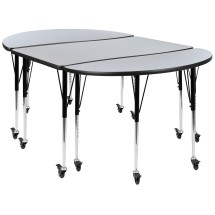 Flash Furniture XU-GRP-A3048CON-48-GY-T-A-CAS-GG Mobile 76&quot; Oval Wave Flexible Grey Thermal Laminate Activity Table
