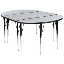 Flash Furniture XU-GRP-A3048CON-48-GY-T-A-GG 76" Oval Wave Flexible Grey Thermal Laminate Height Adjustable Activity Table