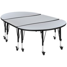 Flash Furniture XU-GRP-A3048CON-48-GY-T-P-CAS-GG Mobile 76" Oval Wave Flexible Grey Thermal Laminate Activity Table , Short Legs