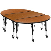 Flash Furniture XU-GRP-A3048CON-48-OAK-T-P-CAS-GG Mobile 76&quot; Oval Wave Flexible Oak Thermal Laminate Activity Table , Short Legs