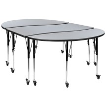 Flash Furniture XU-GRP-A3060CON-60-GY-T-A-CAS-GG Mobile 86" Oval Wave Flexible Grey Thermal Laminate Activity Table
