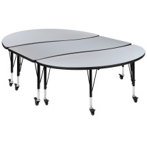 Flash Furniture XU-GRP-A3060CON-60-GY-T-P-CAS-GG Mobile 86" Oval Wave Flexible Grey Thermal Laminate Activity Table , Short Legs