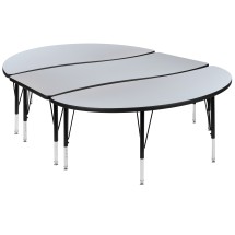 Flash Furniture XU-GRP-A3060CON-60-GY-T-P-GG 86" Oval Wave Flexible Grey Thermal Laminate Activity Table , Short Legs