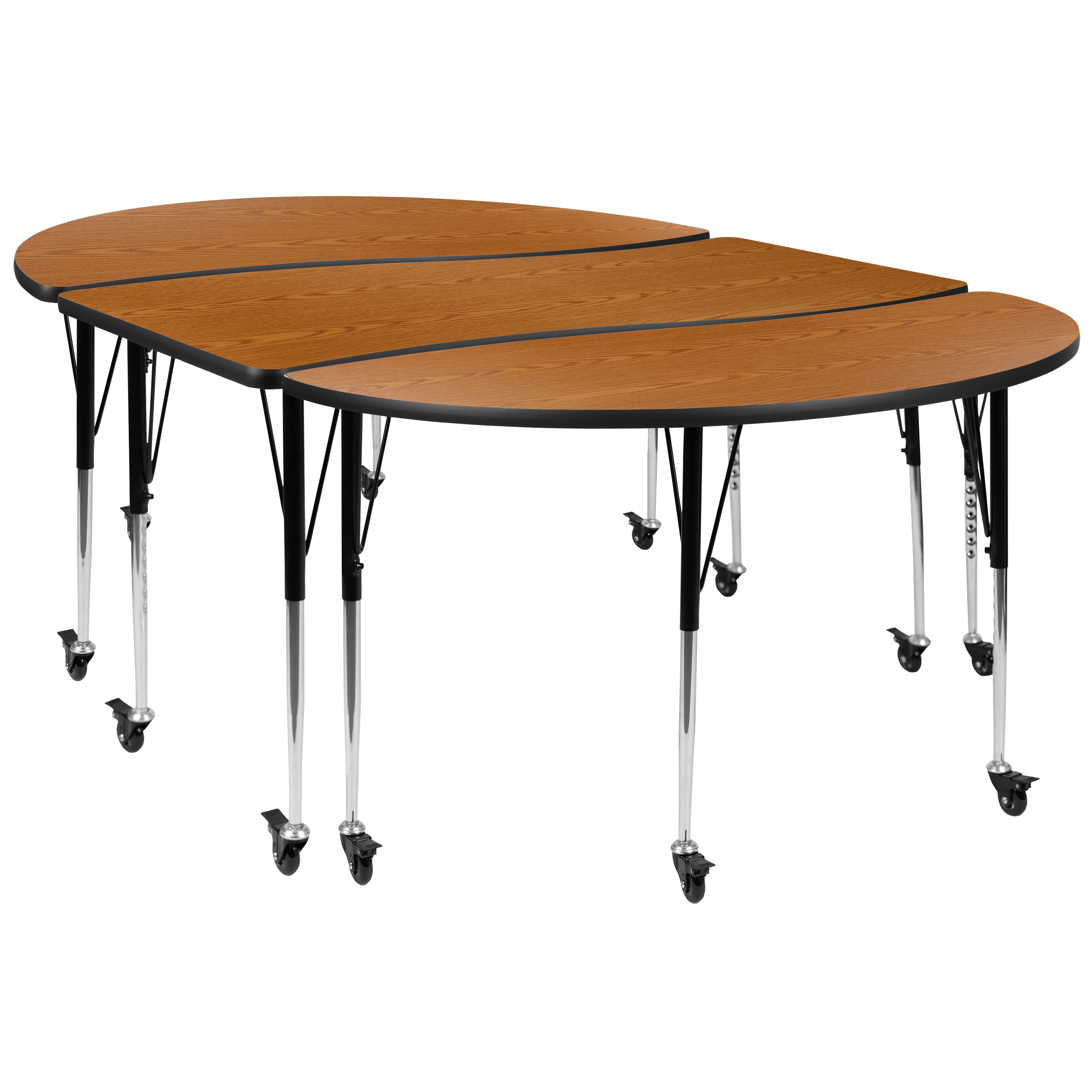 Flash Furniture XU-GRP-A3060CON-60-OAK-T-A-CAS-GG Mobile 86" Oval Wave Flexible Oak Thermal Laminate Activity Table