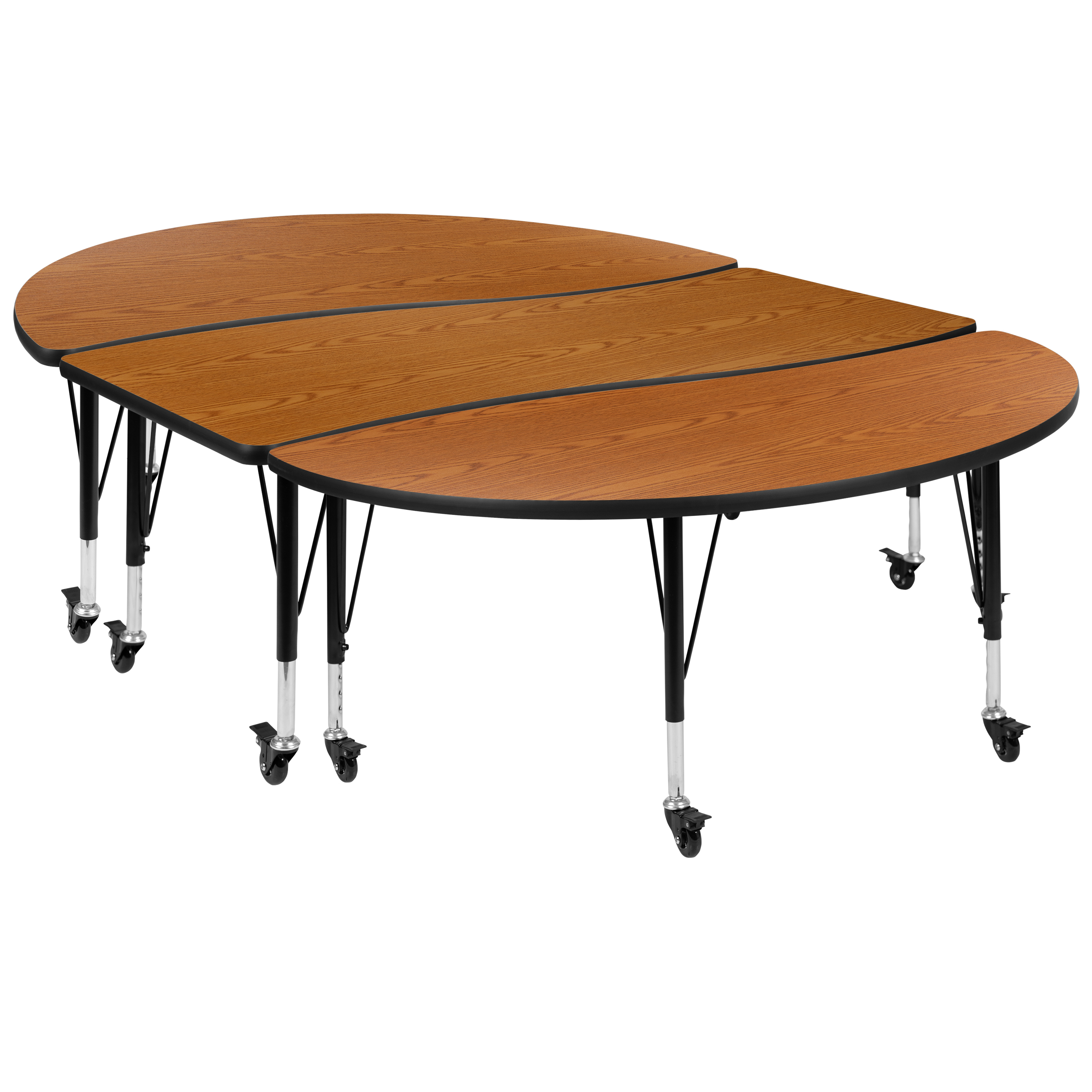 Flash Furniture XU-GRP-A3060CON-60-OAK-T-P-CAS-GG Mobile 86" Oval Wave Flexible Oak Thermal Laminate Activity Table , Short Legs