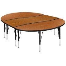 Flash Furniture XU-GRP-A3060CON-60-OAK-T-P-GG 86" Oval Wave Flexible Oak Thermal Laminate Activity Table , Short Legs