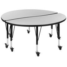 Flash Furniture XU-GRP-A48-HCIRC-GY-T-P-CAS-GG Mobile 47.5" Circle Wave Flexible Grey Thermal Laminate Kids Adjustable Activity Table