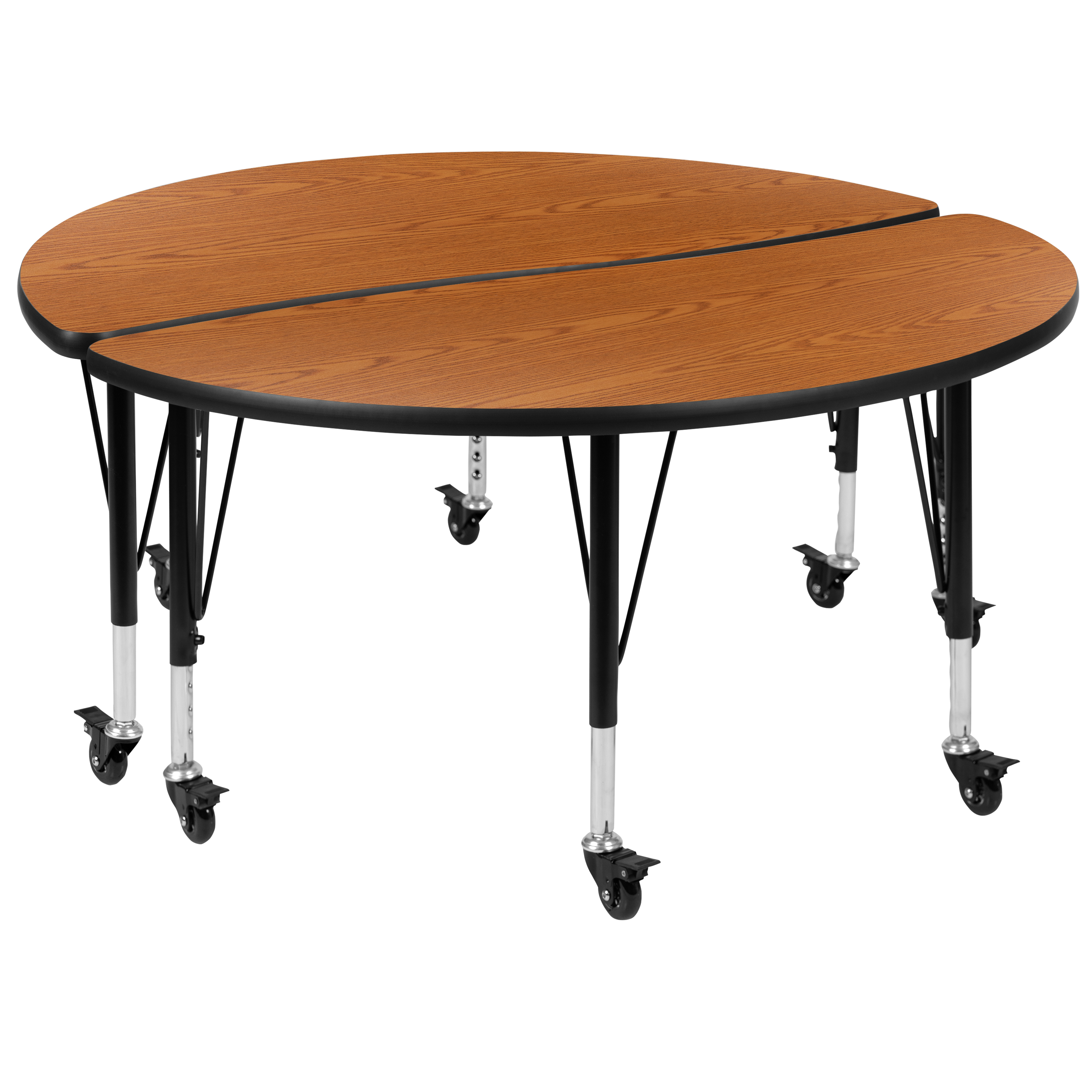 Flash Furniture XU-GRP-A48-HCIRC-OAK-T-P-CAS-GG Mobile 47.5" Circle Wave Flexible Oak Thermal Laminate Kids Activity Table