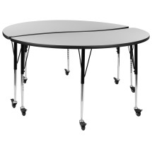 Flash Furniture XU-GRP-A60-HCIRC-GY-T-A-CAS-GG Mobile 60&quot; Circle Wave Flexible Grey Thermal Laminate Adjustable Activity Table