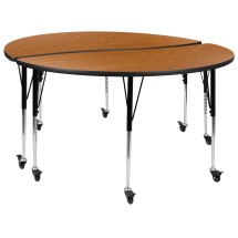 Flash Furniture XU-GRP-A60-HCIRC-OAK-T-A-CAS-GG Mobile 60&quot; Circle Wave Flexible Oak Thermal Laminate Activity Table