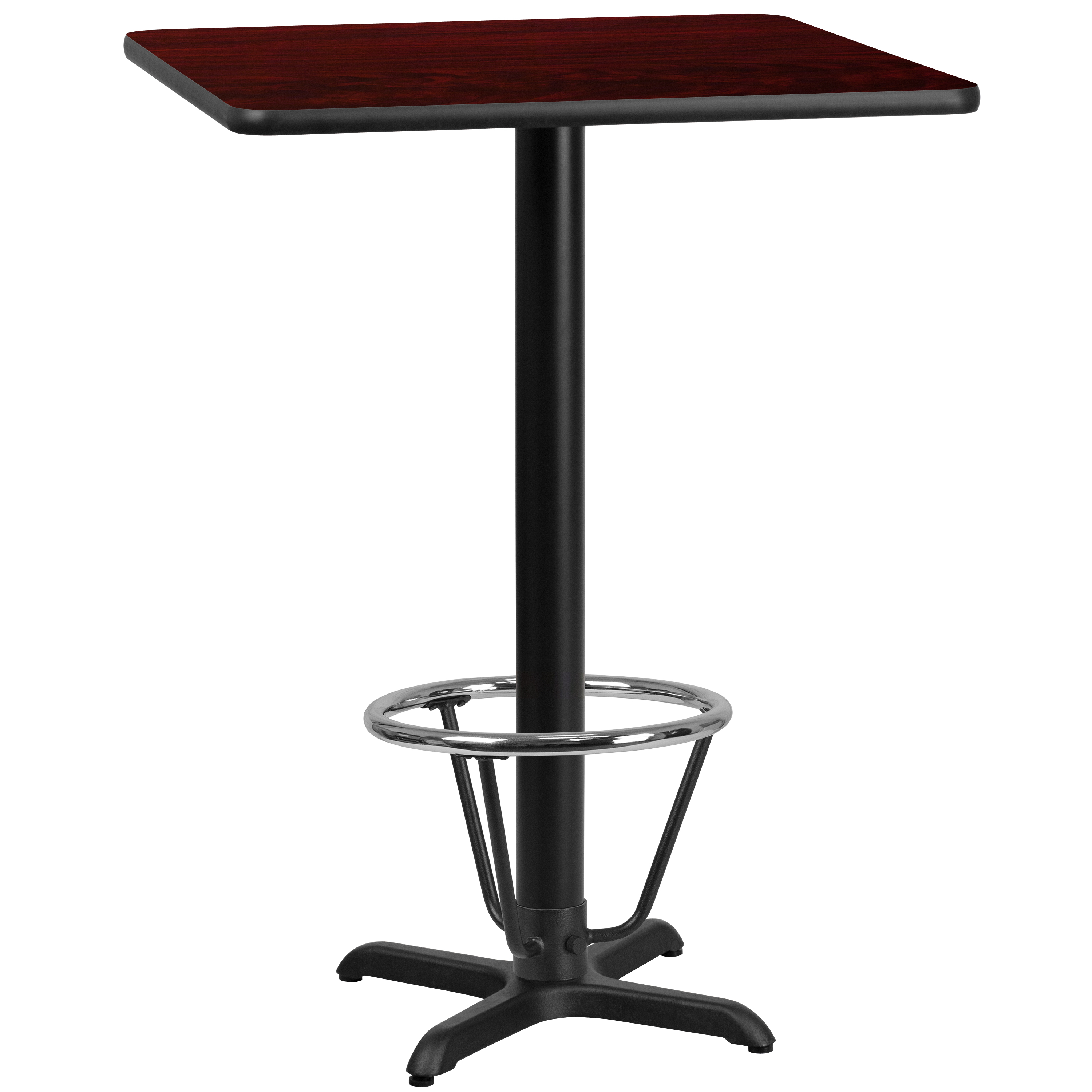 Flash Furniture XU-MAHTB-2424-T2222B-3CFR-GG 24'' Square Mahogany Laminate Table Top with 22'' x 22'' Bar Height Table Base and Foot Ring