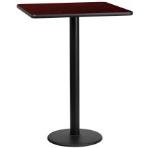 Flash Furniture XU-MAHTB-2424-TR18B-GG 24'' Square Mahogany Laminate Table Top with 18'' Round Bar Height Table Base