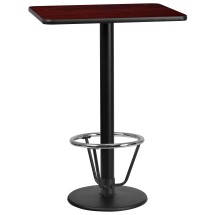 Flash Furniture XU-MAHTB-2430-TR18B-3CFR-GG 24'' x 30'' Rectangular Mahogany Laminate Table Top with 18'' Round Bar Height Table Base and Foot Ring