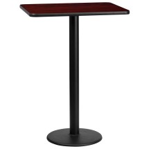 Flash Furniture XU-MAHTB-2430-TR18B-GG 24'' x 30'' Rectangular Mahogany Laminate Table Top with 18'' Round Bar Height Table Base