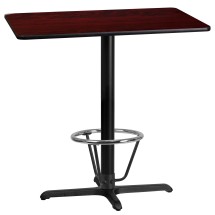 Flash Furniture XU-MAHTB-2442-T2230B-3CFR-GG 24'' x 42'' Rectangular Mahogany Laminate Table Top with 23.5'' x 29.5'' Bar Height Table Base and Foot Ring