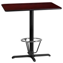 Flash Furniture XU-MAHTB-2442-T2230B-3CFR-GG 24'' x 42'' Rectangle Mahogany Laminate Table Top with 23.5'' x 29.5'' Bar Height Table Base