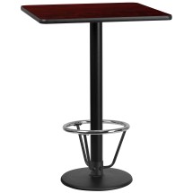 Flash Furniture XU-MAHTB-3030-TR18B-3CFR-GG 30'' Square Mahogany Laminate Table Top with 18'' Round Bar Height Table Base and Foot Ring