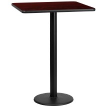 Flash Furniture XU-MAHTB-3030-TR18B-GG 30'' Square Mahogany Laminate Table Top with 18'' Round Bar Height Table Base