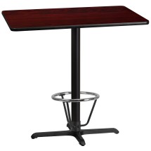 Flash Furniture XU-MAHTB-3042-T2230B-3CFR-GG 30'' x 42'' Rectangular Mahogany Laminate Table Top with 23.5'' x 29.5'' Bar Height Table Base and Foot Ring