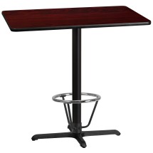 Flash Furniture XU-MAHTB-3042-T2230B-3CFR-GG 30'' x 42'' Rectangle Mahogany Laminate Table Top with 23.5'' x 29.5'' Bar Height Table Base