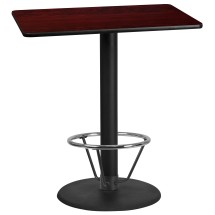 Flash Furniture XU-MAHTB-3042-TR24B-4CFR-GG 30'' x 42'' Rectangular Mahogany Laminate Table Top with 24'' Round Bar Height Table Base and Foot Ring