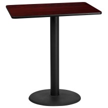 Flash Furniture XU-MAHTB-3042-TR24B-GG 30'' x 42'' Rectangular Mahogany Laminate Table Top with 24'' Round Bar Height Table Base