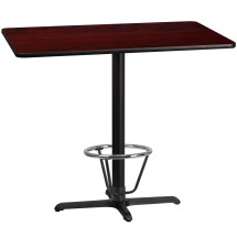 Flash Furniture XU-MAHTB-3048-T2230B-3CFR-GG 30'' x 48'' Rectangular Mahogany Laminate Table Top with 23.5'' x 29.5'' Bar Height Table Base and Foot Ring