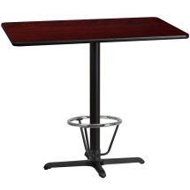 Flash Furniture XU-MAHTB-3048-T2230B-3CFR-GG 30'' x 48'' Rectangle Mahogany Laminate Table Top with 23.5'' x 29.5'' Bar Height Table Base